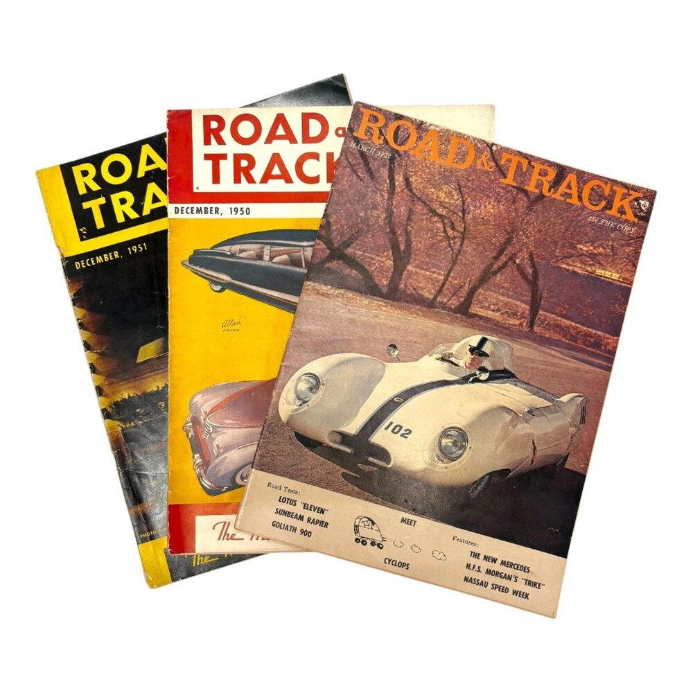 Vintage Road & Track Magazine Lot of 3 1950, 1951, 1957 Mercedes Lotus